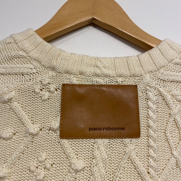 Paco Rabanne Cream Cotton Cable Knit Old Money Minimalist Sweater Size Medium - Picture 7 of 9
